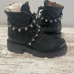 A.S.98 Black Leather Studded Combat Boots